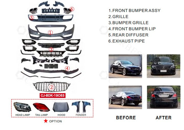 W205 C63 AMG BODY KIT FOR C-CLASS W205 2015-2019 UPGRADE TO 2019