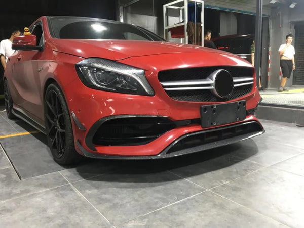 Carbon Fiber A45 Front Valance Lip with Canards for Mercedes Benz W176 A250 AMG Style 2013-2018