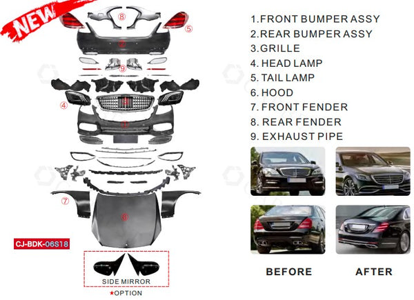 W221 MAYBACH BODY KIT UPGRADE TO W222 2018 MAYBACH S-CLASS 2006-2013